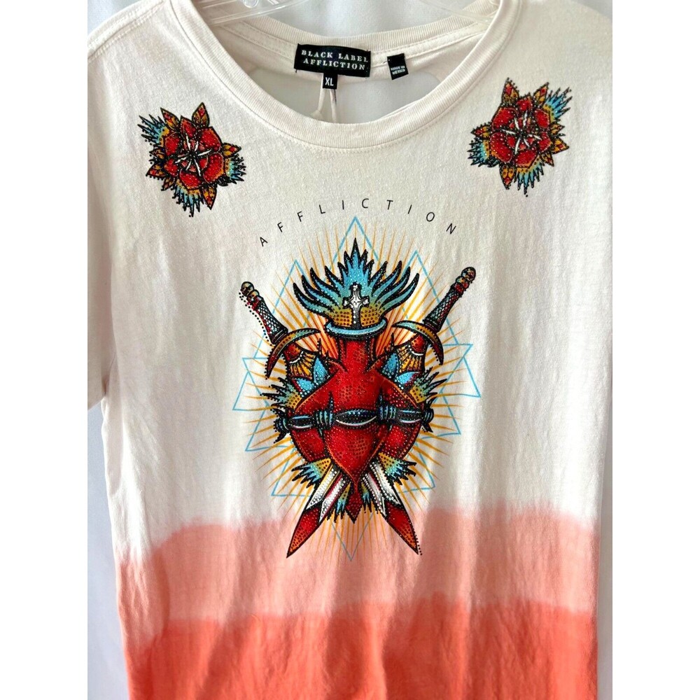 Affliction T-Shirt Sacred Oath Biker Tattoo color block peach  XL - Picture 3 of 12